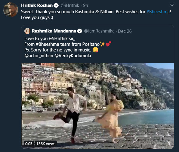 Hrithik replies to Rashmika's tweet1