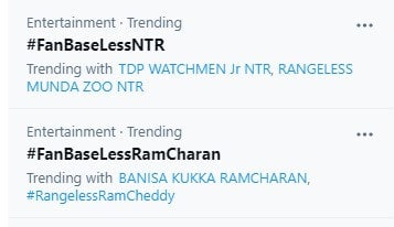 War Between Ntr And Ram Charan Fans Erupts On Twitter1
