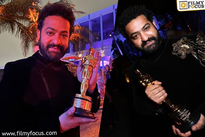 NTR holds up the prestigious trophy and affirms that we did it. Oscars 2023